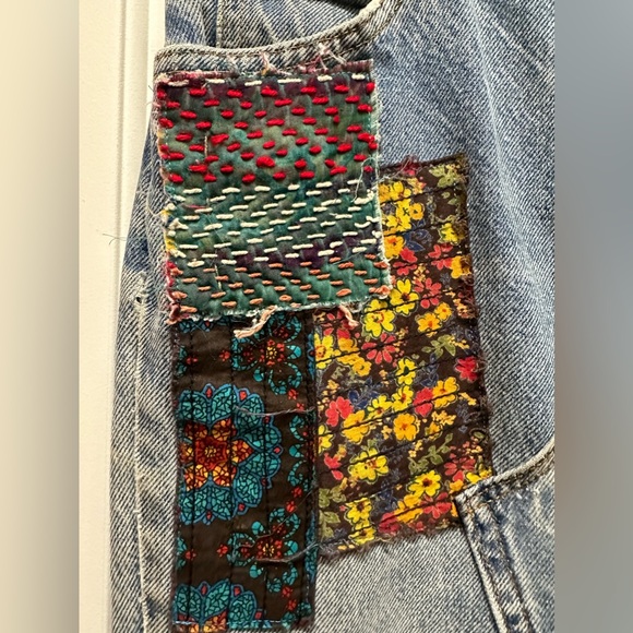 Free People Long Modest Denim Jean Ruffle Embroidered Skirt 34/31 NWOT tic toc - Picture 8 of 11